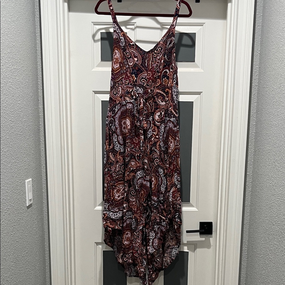 Women's Burgundy Paisley Jumpsuit Romper with Spaghetti Straps